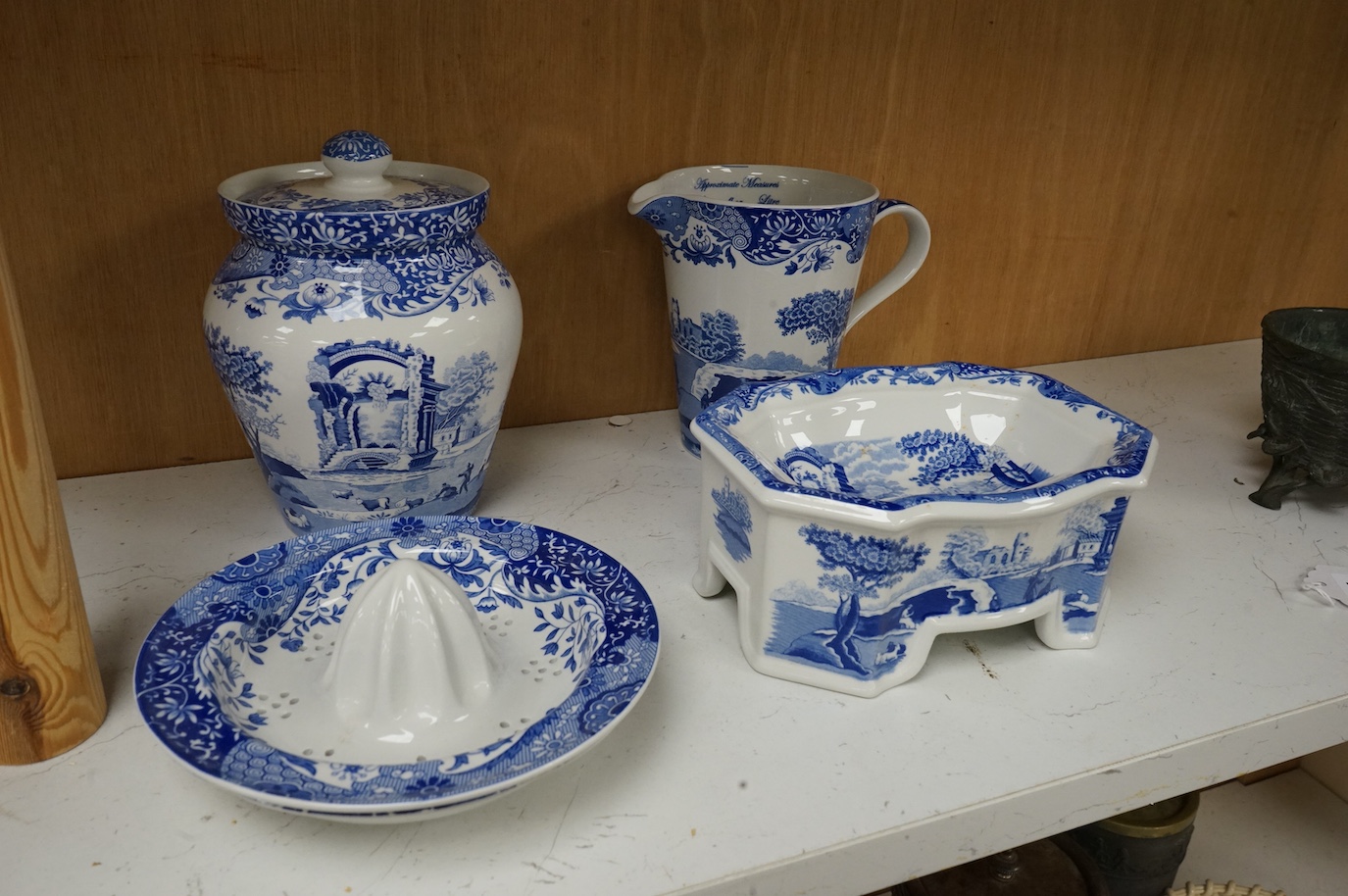 A collection of Spode Italian kitchenwares including utensil jars, bread board etc. (13). Bread plate 29cm diameter.